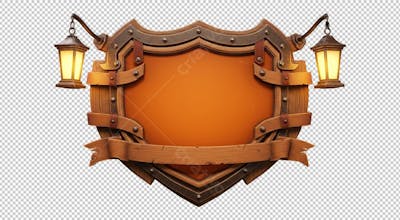 Placa de Madeira com Lanternas PNG IA
