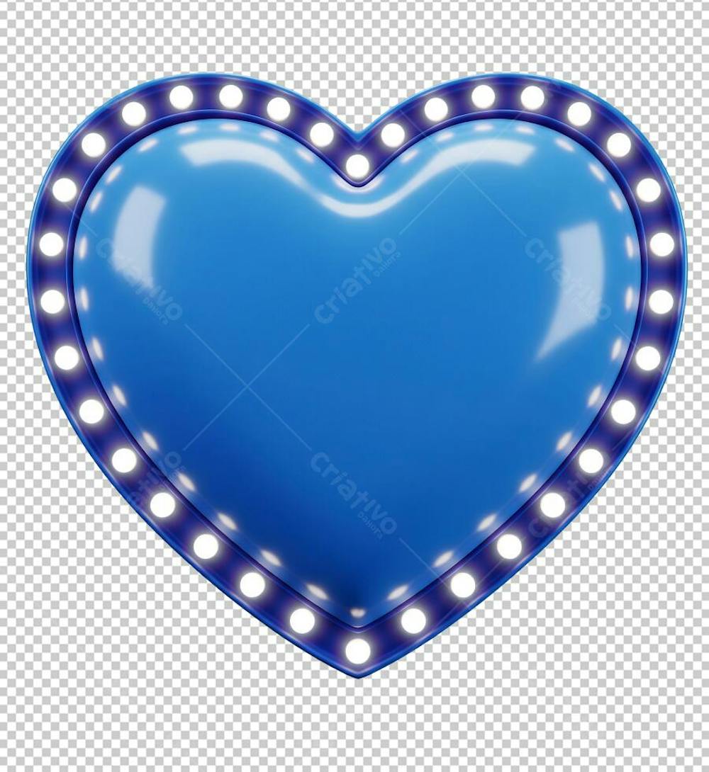 Coração Retro Vintage Azul com Luzes png