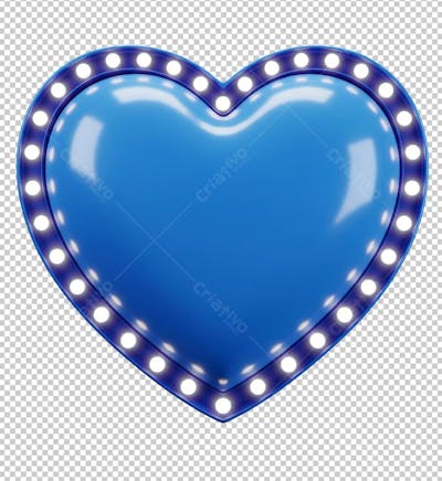 Coração Retro Vintage Azul com Luzes png