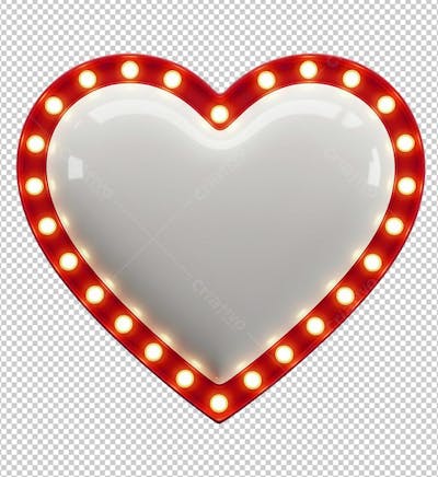 Coração Retro Vintage Branco com Luzes PNG