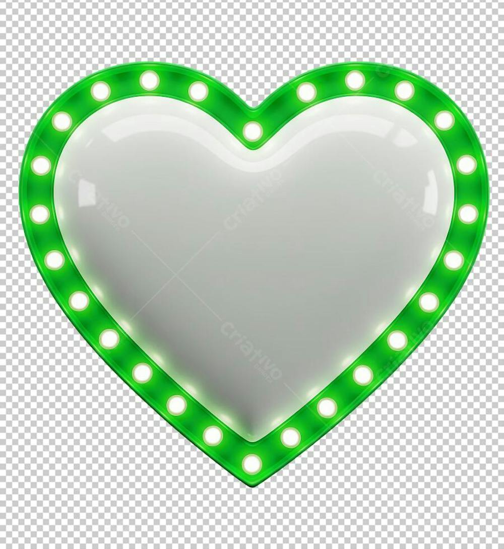 Coração Vintage Branco com Luzes Led Verde Png