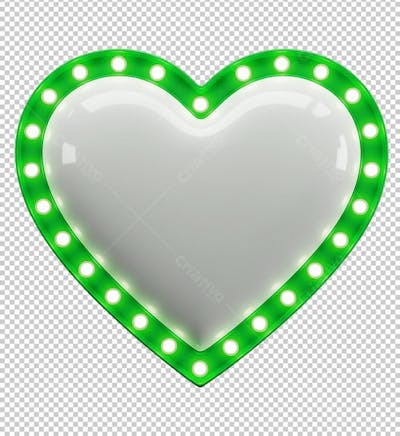 Coração Vintage Branco com Luzes Led Verde Png