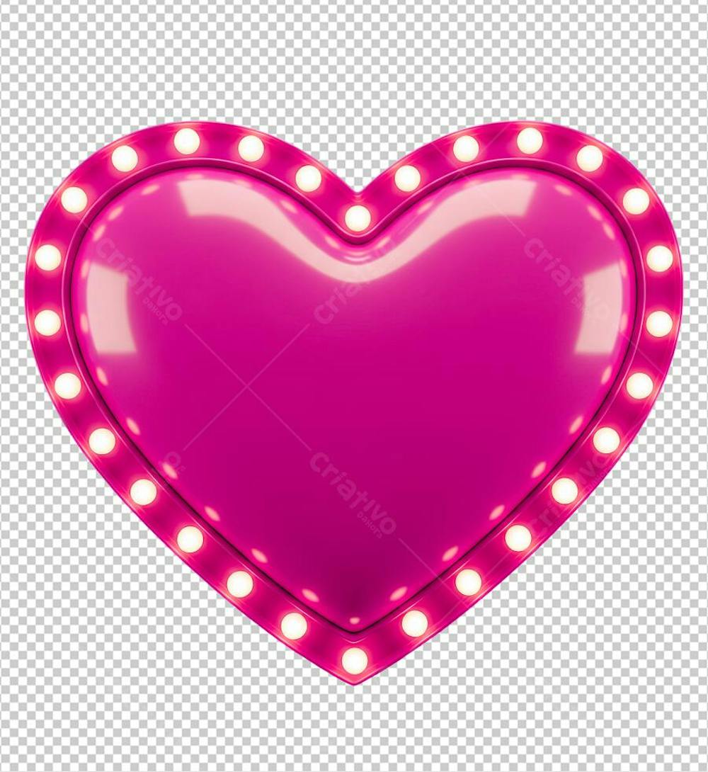 Coração Vintage Rosa com Luzes Led PNG