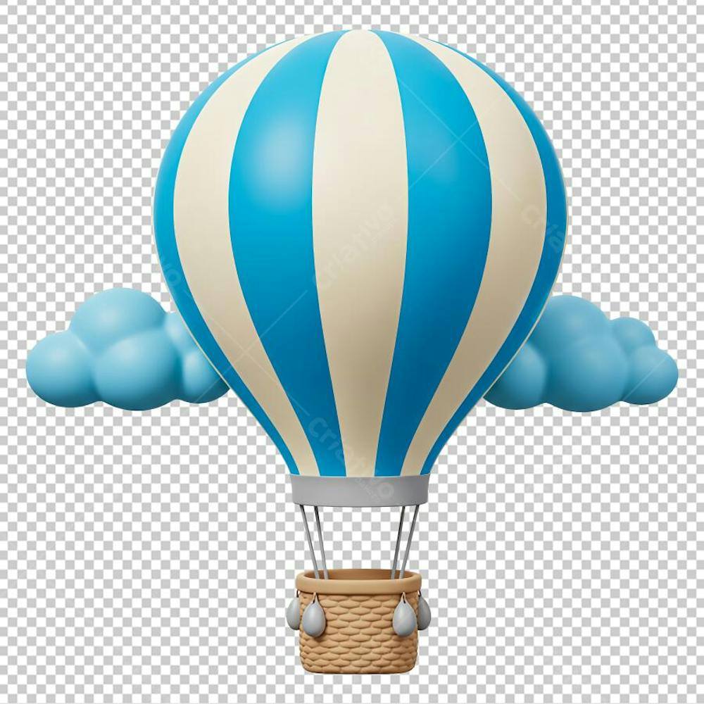 Balão Azul com Nuvens Renderizado em 3D