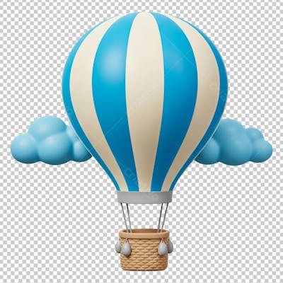 Balão Azul com Nuvens Renderizado em 3D
