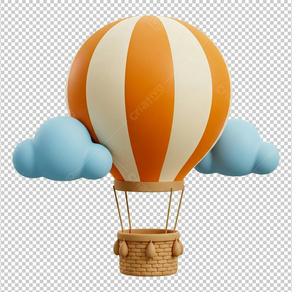 Balão Laranja com Nuvens Renderizado em 3D