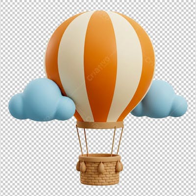 Balão Laranja com Nuvens Renderizado em 3D