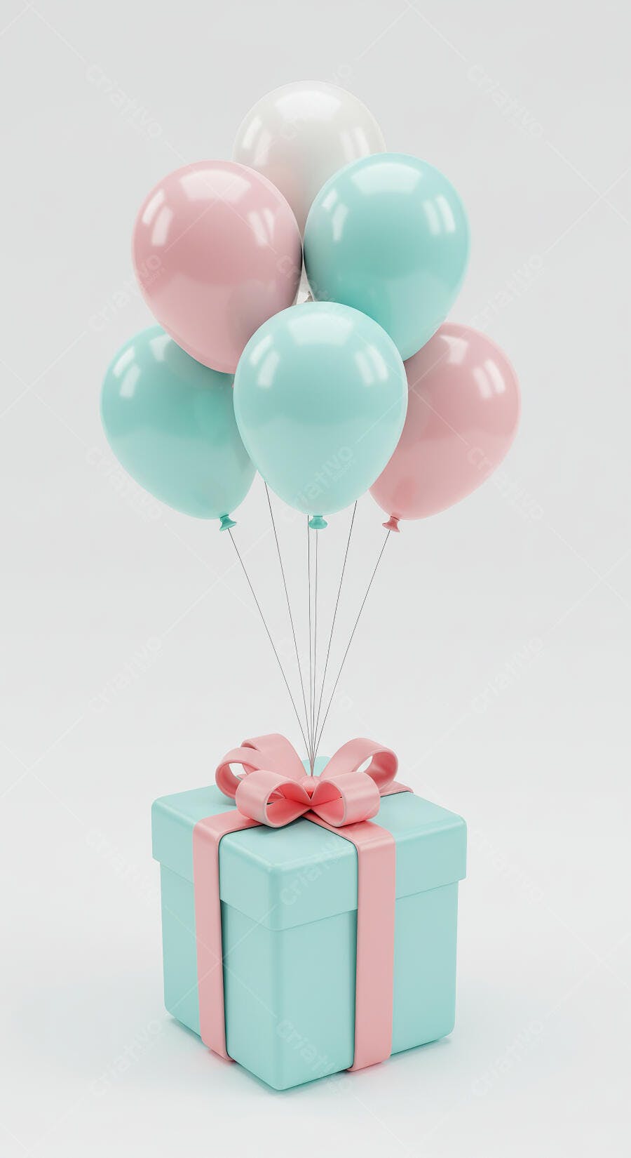 Presente com balões rosa e azul claro