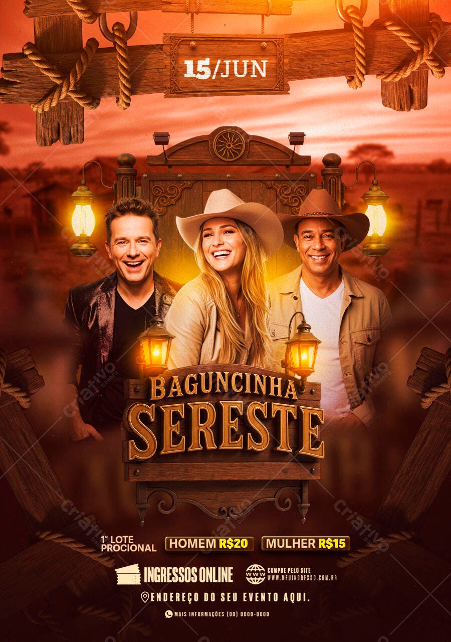 Flyer Festa Sertaneja 15 de Junho PSD Editável