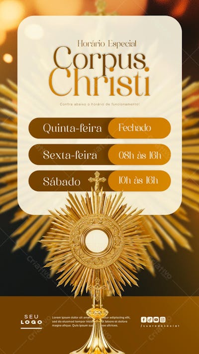 Horário de funcionamento Corpus Christi Comunicado data religiosa Cristã social media story (4)