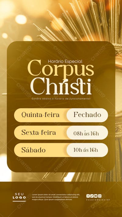Horário de funcionamento Corpus Christi Comunicado data religiosa Cristã social media story (5)
