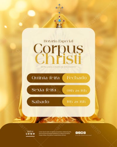 Horário de funcionamento Corpus Christi Comunicado data religiosa Cristã social media feed (5)