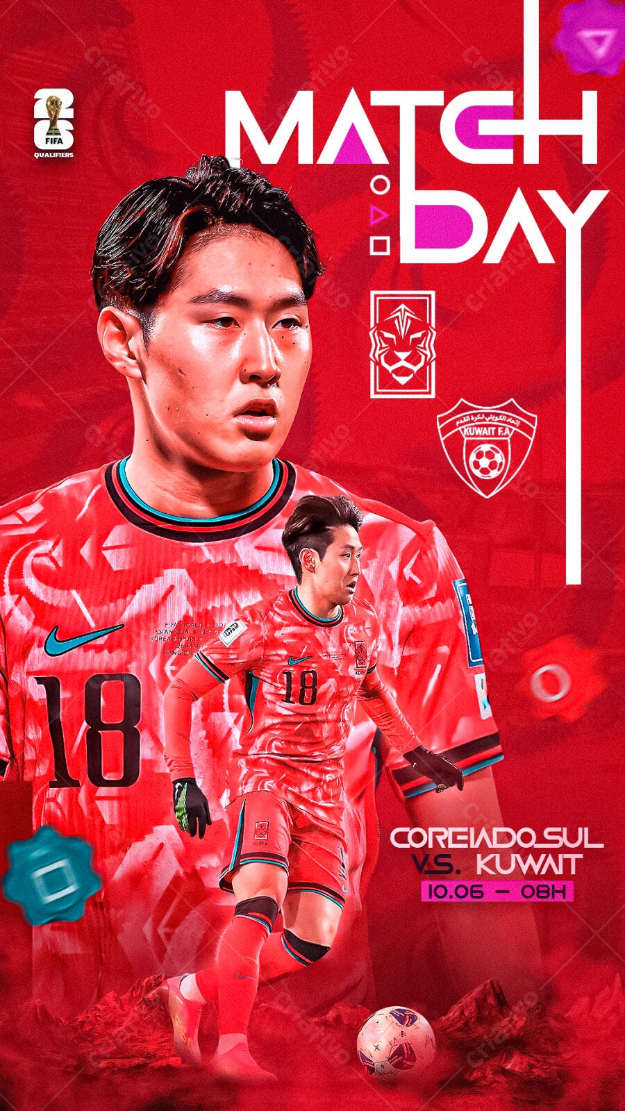 Flyer para Jogo Coréia x Kuwait 10/06 PSD Editável