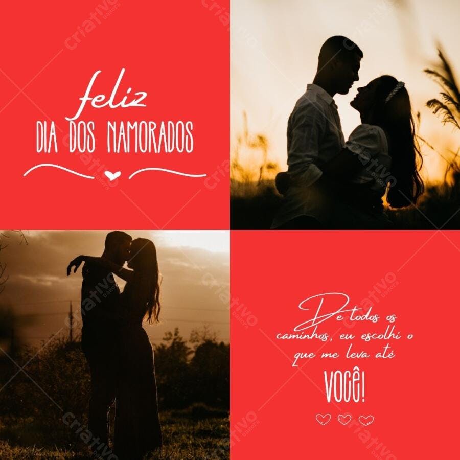 Post Instagram Dia dos Namorados romântico vermelho Editável no Canva