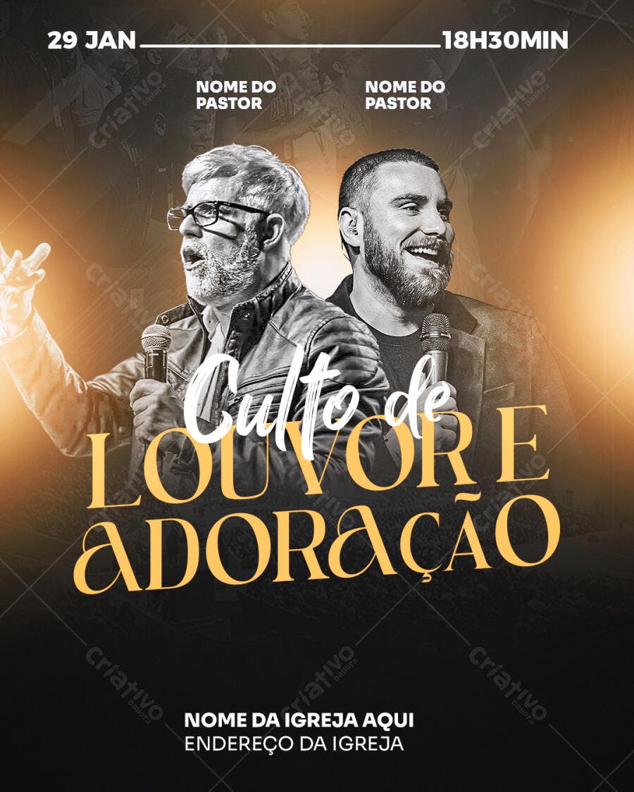 Flyer para Culto de Louvor e Adoração PSD Editável