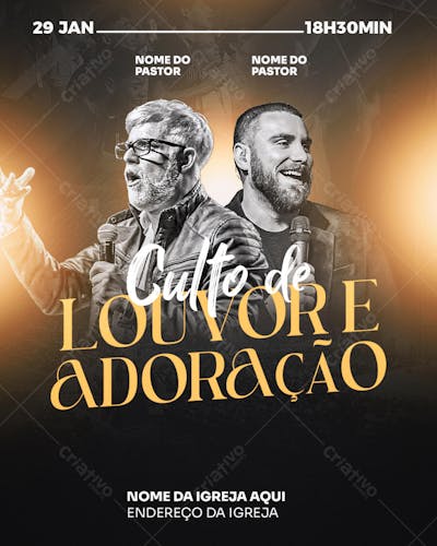 FLYER GOSPEL CULTO DE LOUVOR E ADORAÇÃO PSD EDITÁVEL