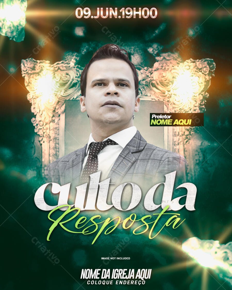 Flyer para Culto da Resposta 09 de Junho PSD Editável