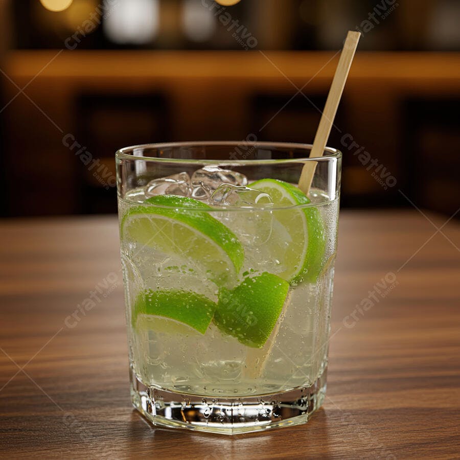 Caipirinha refrescante em copo de vidro