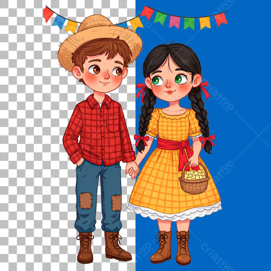 PSD Festa Junina Infantil: Crianças em Roupas Típicas PSD Editável