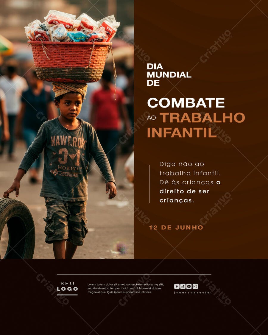 Flyer Dia Mundial Contra o Trabalho Infantil PSD Editável