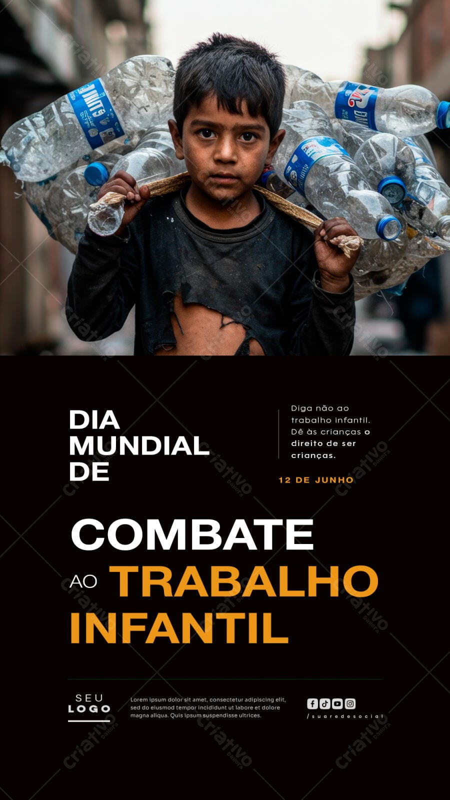 Flyer Dia Mundial de Combate ao Trabalho Infantil PSD Editável