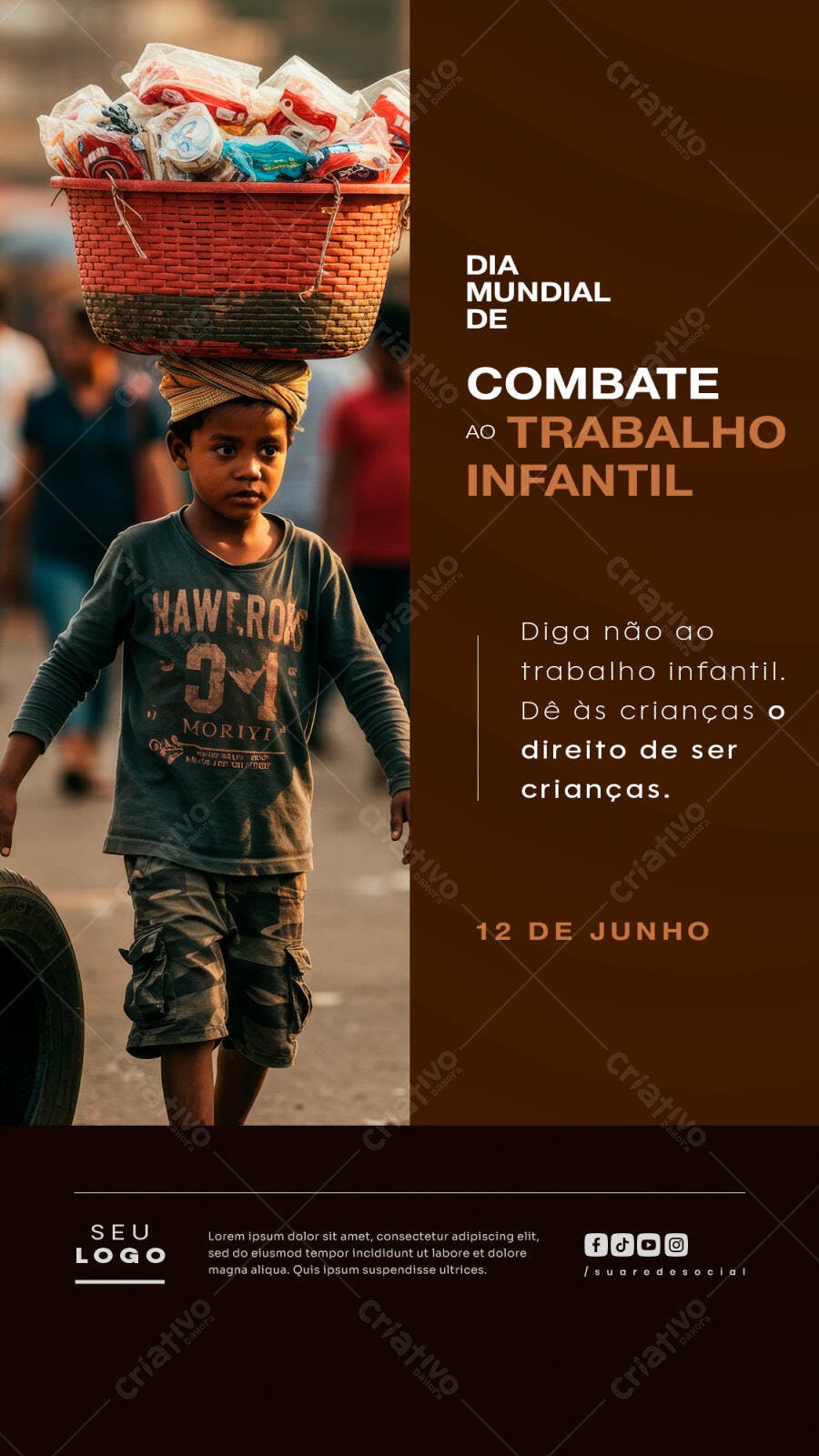 Flyer Dia Mundial Contra o Trabalho Infantil PSD Editável