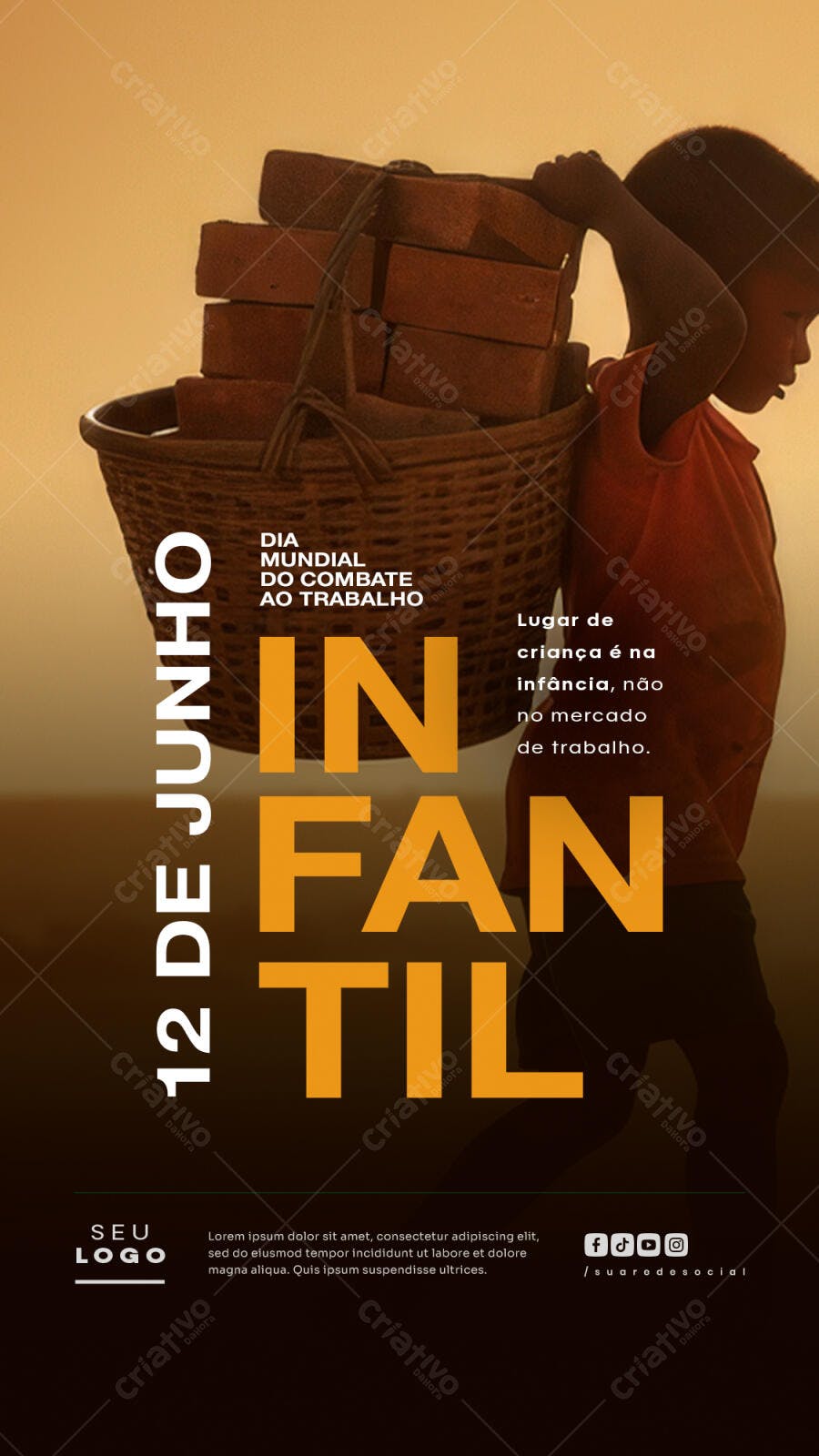 Flyer Dia Mundial Contra o Trabalho Infantil PSD Editável