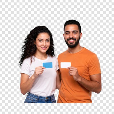 Casal segurando cartão
