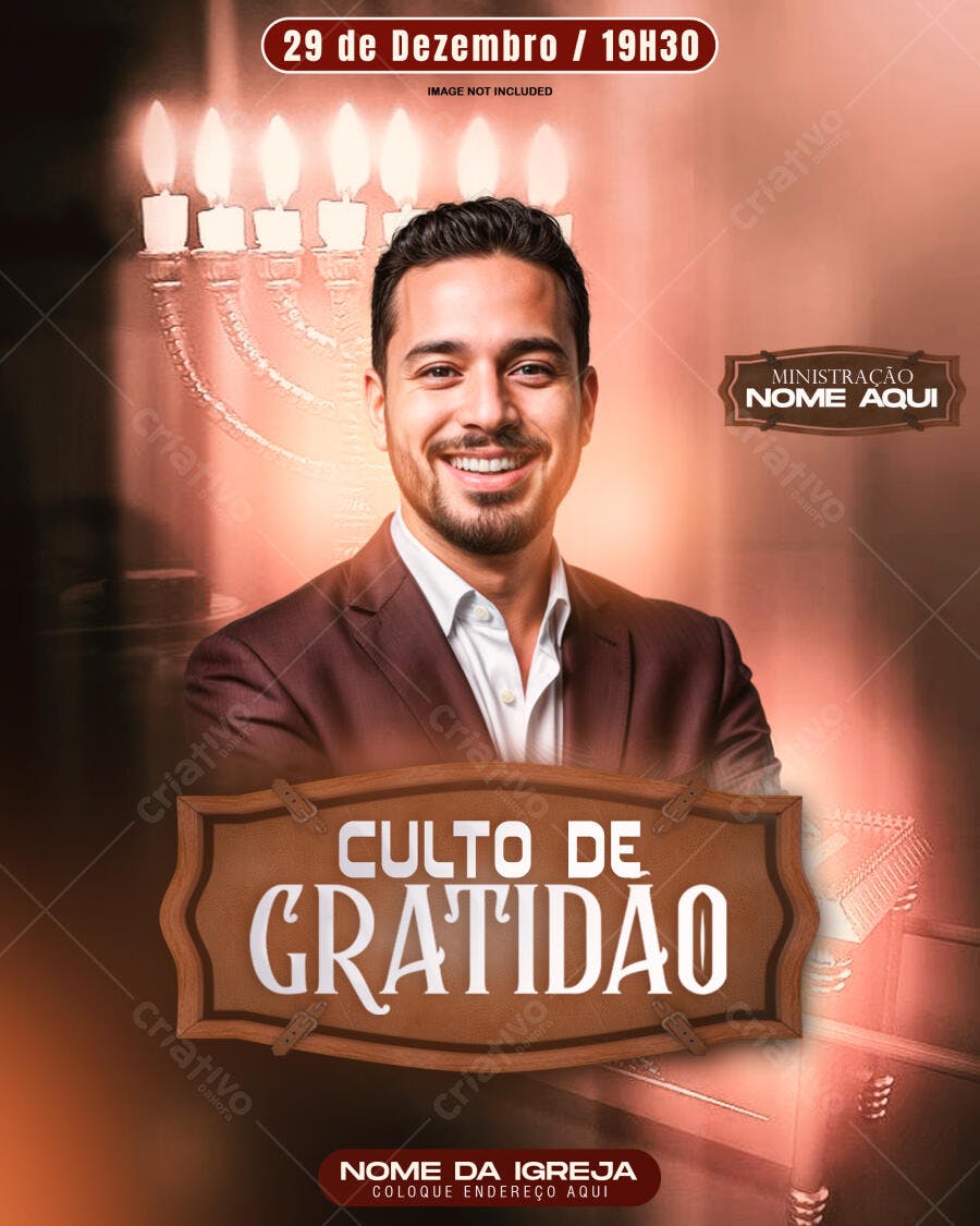 Flyer para Culto de Gratidão 29 de Dezembro PSD Editável