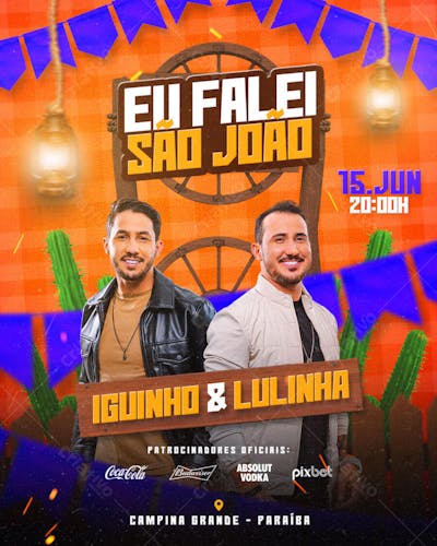 FLYER PSD SÃO JOÃO EDITÁVEL FEED - EU FALEI SÃO JOÃO