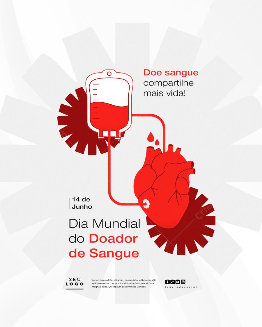 Flyer Dia Mundial do Doador de Sangue 14 de Junho PSD Editável