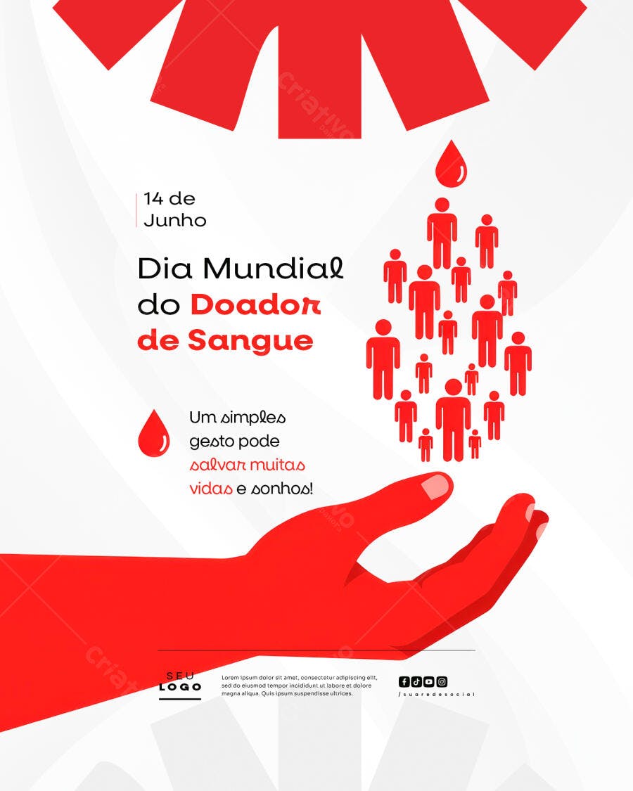 Flyer Dia Mundial do Doador de Sangue 14 de Junho PSD Editável