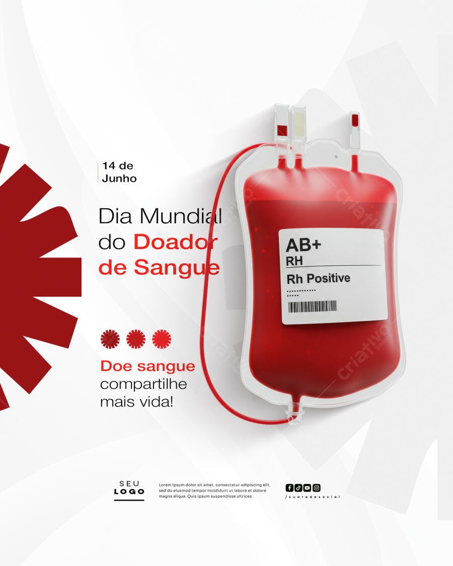 Flyer Dia Mundial do Doador de Sangue 14 de Junho PSD Editável