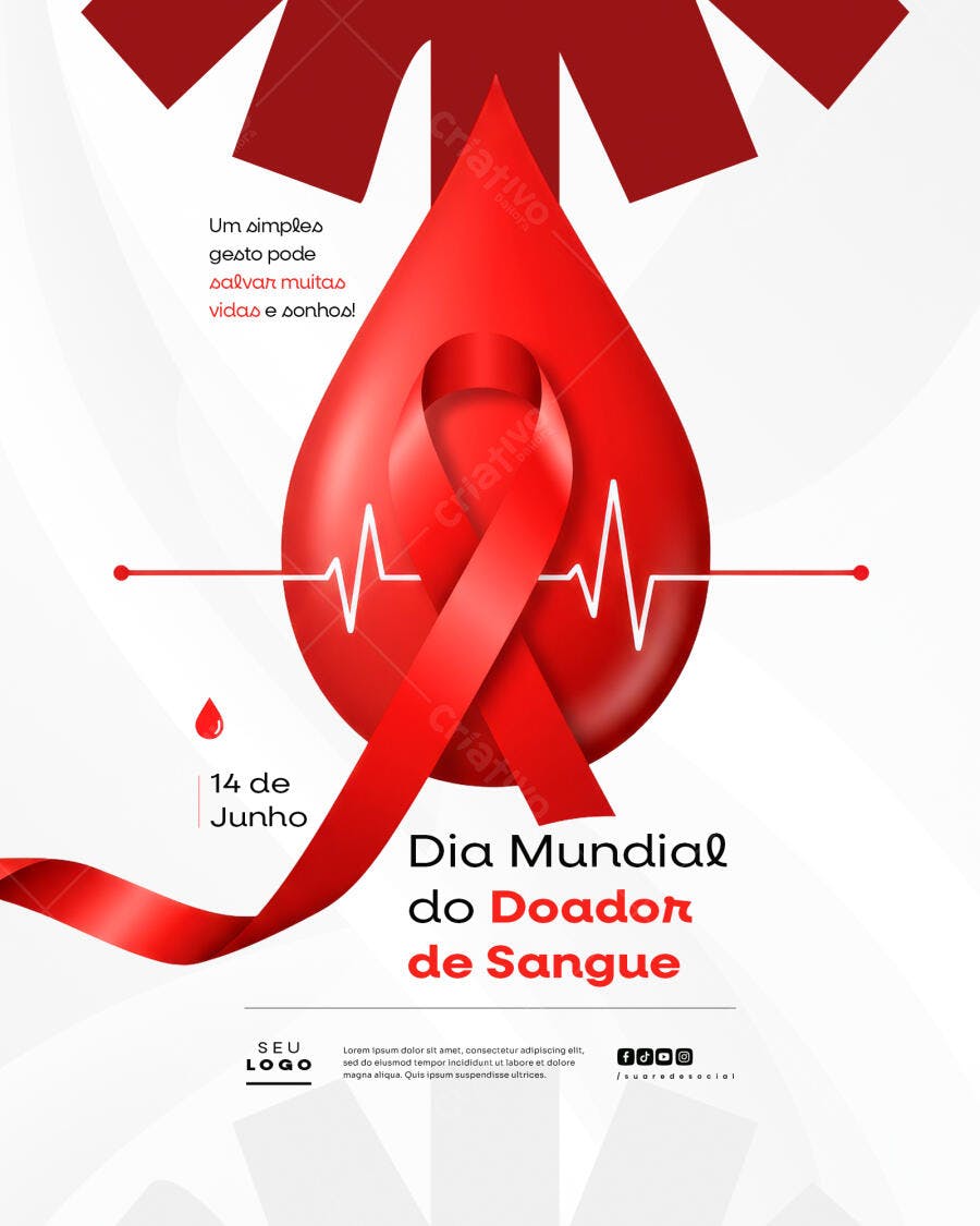Flyer Dia Mundial do Doador de Sangue 14 de Junho PSD Editável