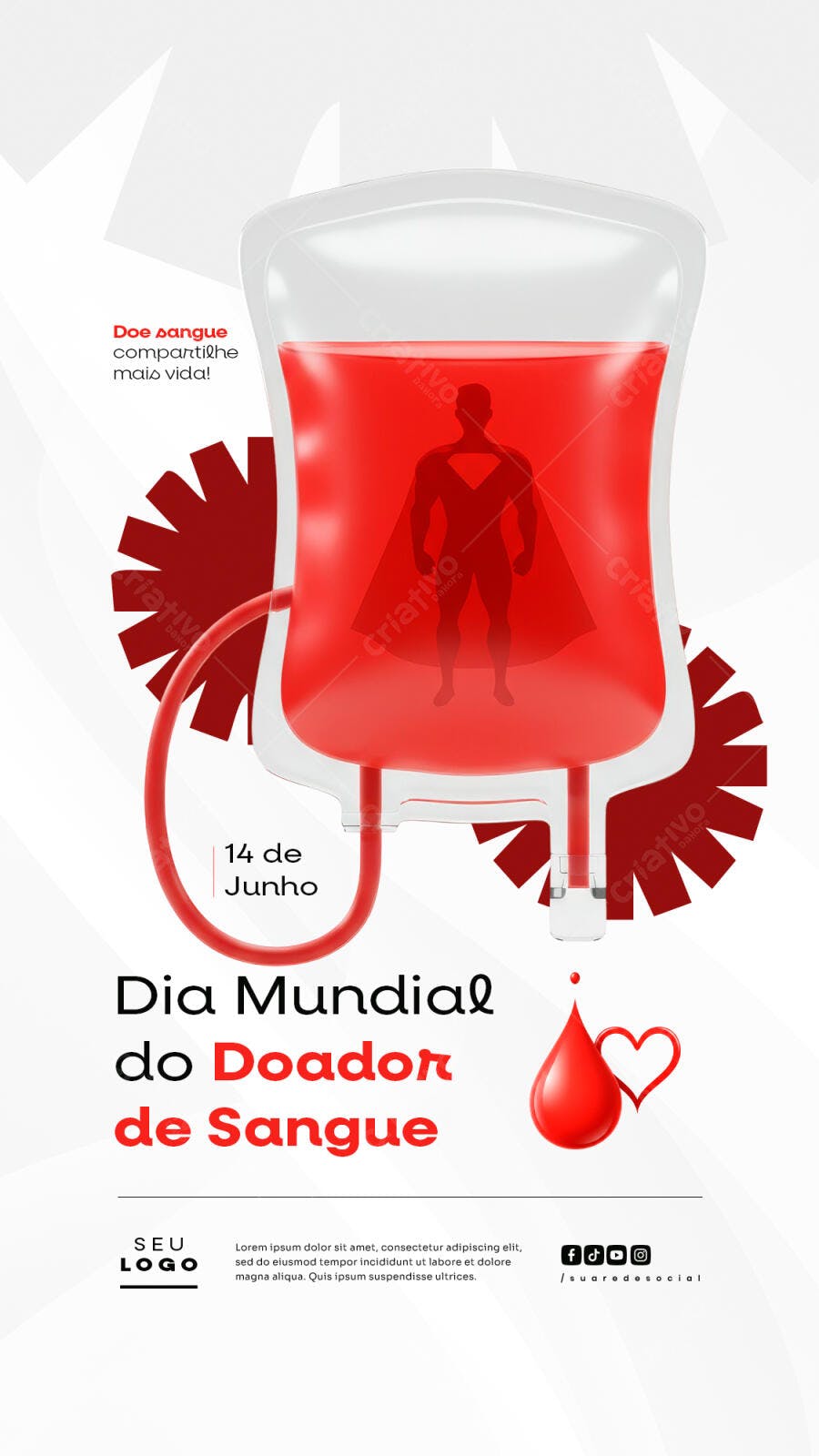 Flyer Dia Mundial do Doador de Sangue 14 de Junho PSD Editável