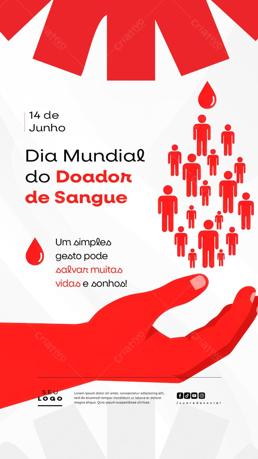 Flyer Dia Mundial do Doador de Sangue 14 de Junho PSD Editável