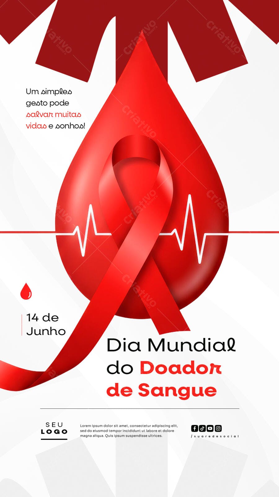 Flyer Dia Mundial do Doador de Sangue 14 de Junho PSD Editável