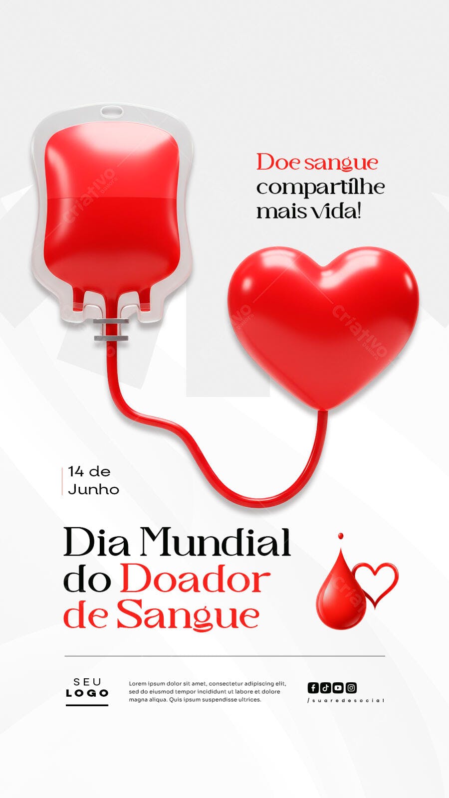 Flyer Dia Mundial do Doador de Sangue 14 de Junho PSD Editável