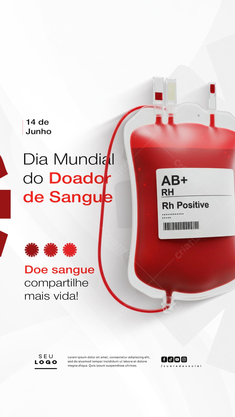 Flyer Dia Mundial do Doador de Sangue 14 de Junho PSD Editável