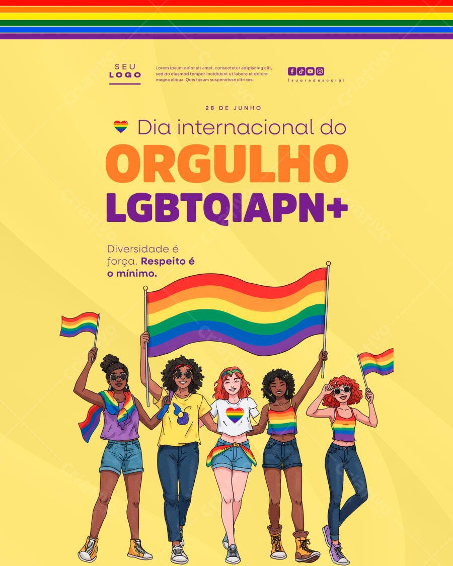Flyer Dia Internacional do Orgulho LGBTQIAPN+ PSD Editável
