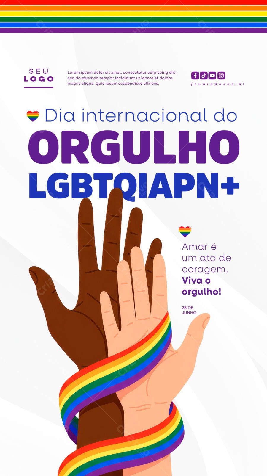 Flyer Dia Internacional do Orgulho LGBTQIAPN+ PSD Editável