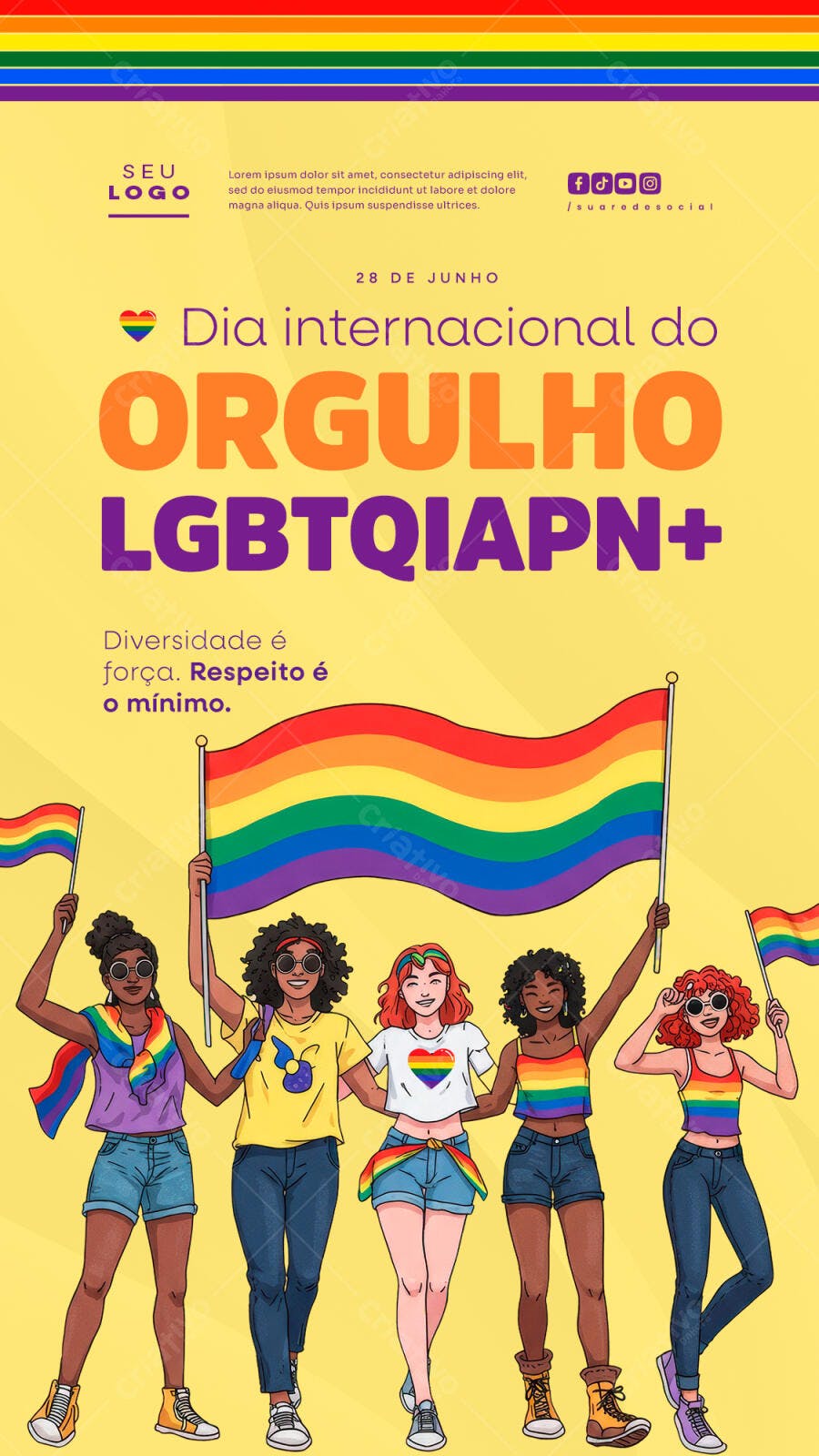 Flyer Dia Internacional do Orgulho LGBTQIAPN+ PSD Editável