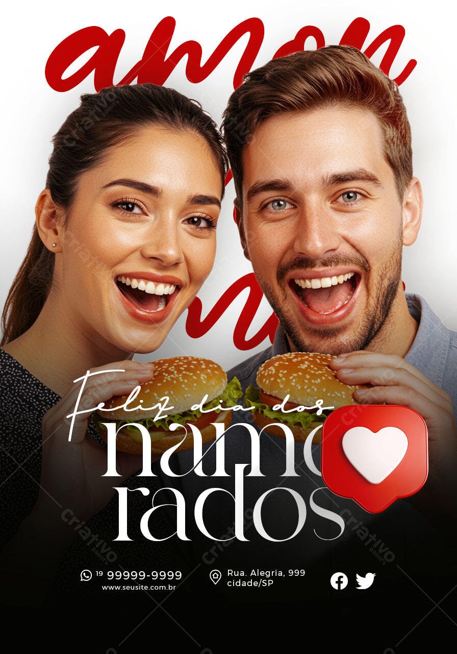 Flyer Dia dos Namorados com Hambúrguer PSD Editável