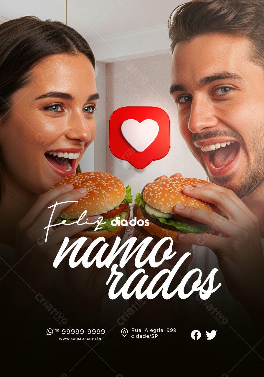 Flyer Dia dos Namorados com Hambúrguer PSD Editável