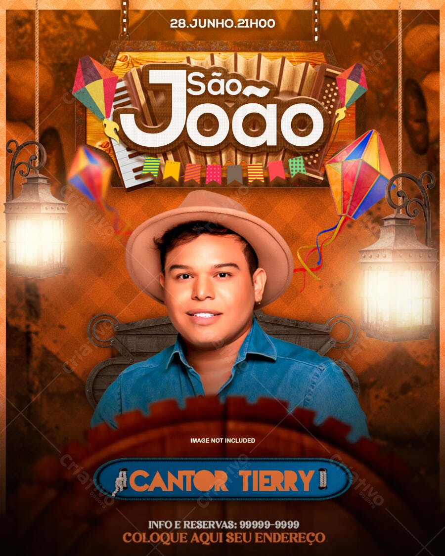 Flyer Festa Junina Cantor Thierry PSD Editável
