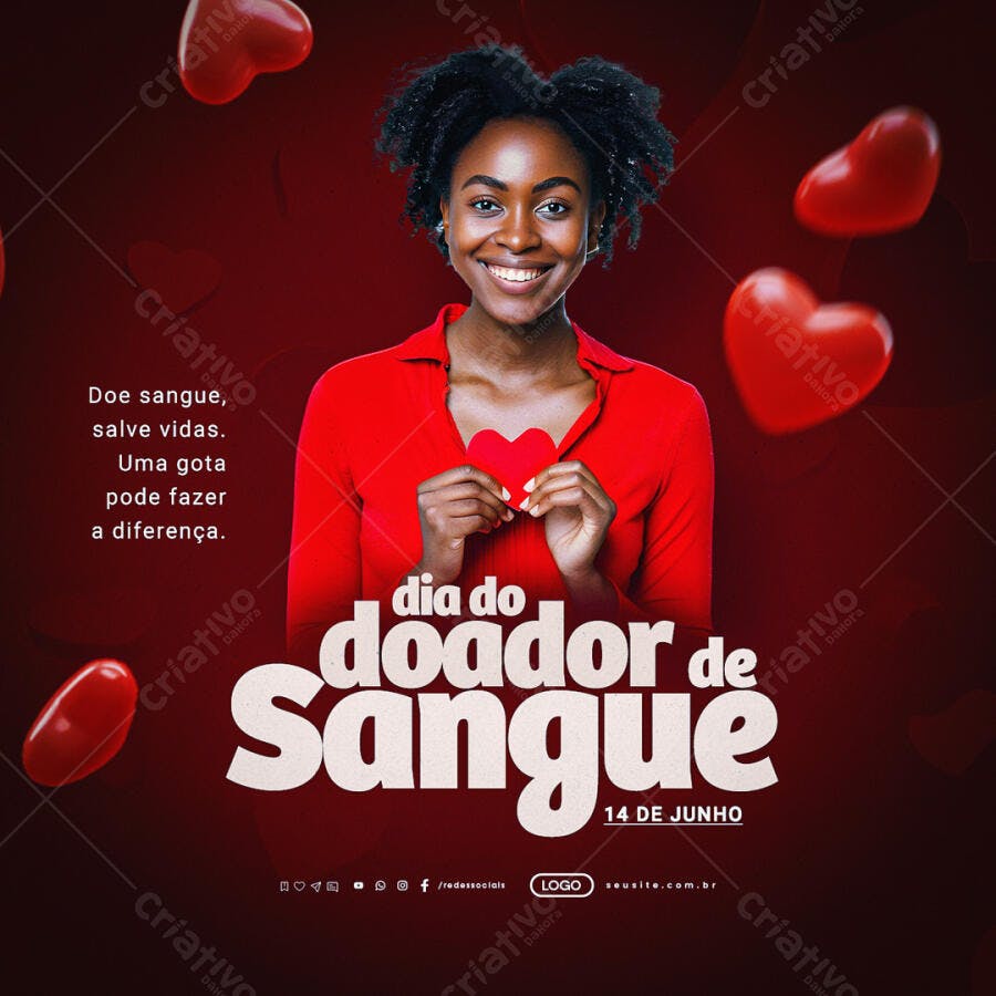 Post para o Dia do Doador de Sangue PSD Editável