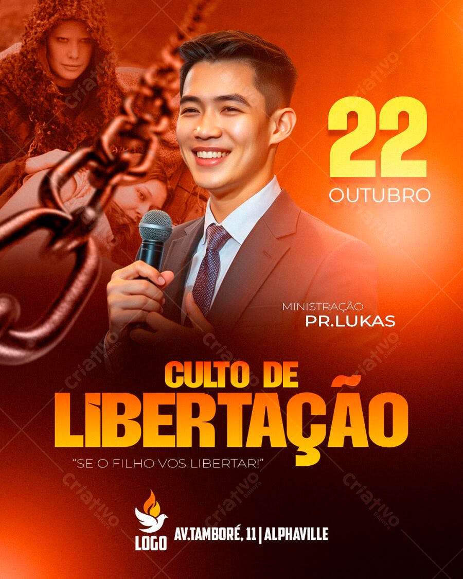 Flyer Culto de Libertação 22 de Outubro PSD Editável
