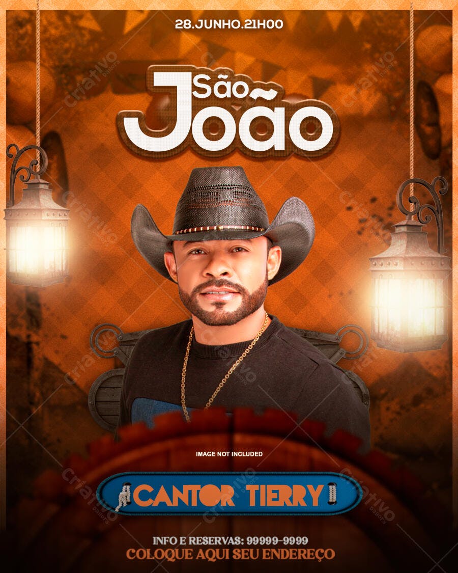 Flyer Festa Junina com Cantor Sertanejo PSD Editável