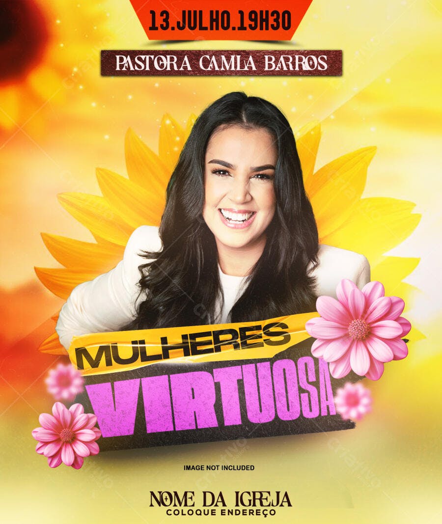 Flyer para Evento Mulheres Virtuosas 13 de Julho PSD Editável