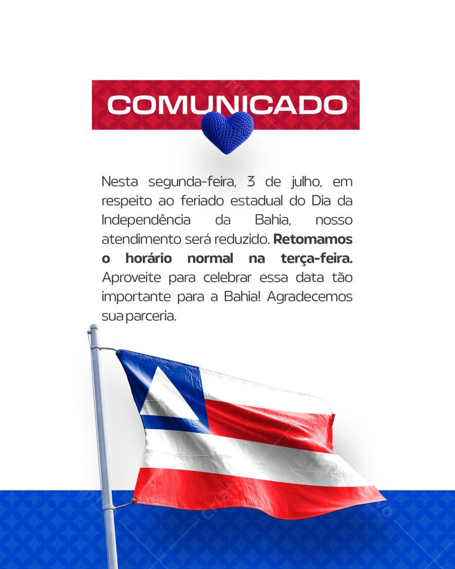 Comunicado Feriado 3 de Julho PSD Editável